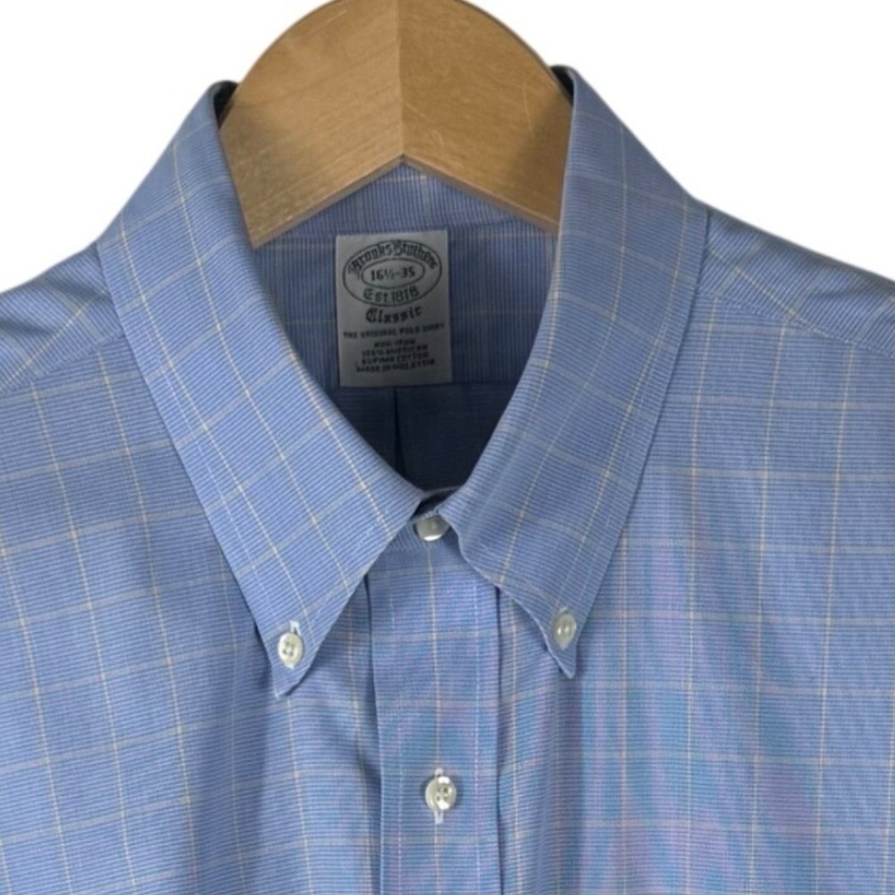 Brooks Brothers Classic Non-Iron Supima Cotton Blue Tattersall Shirt 16.5 35